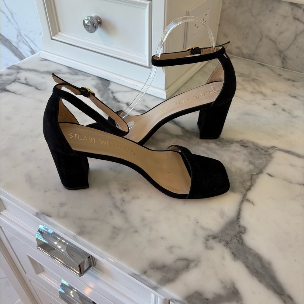 Stuart Weitzman Black Heels Ankle-Strap Sandals - Picture 3 of 12